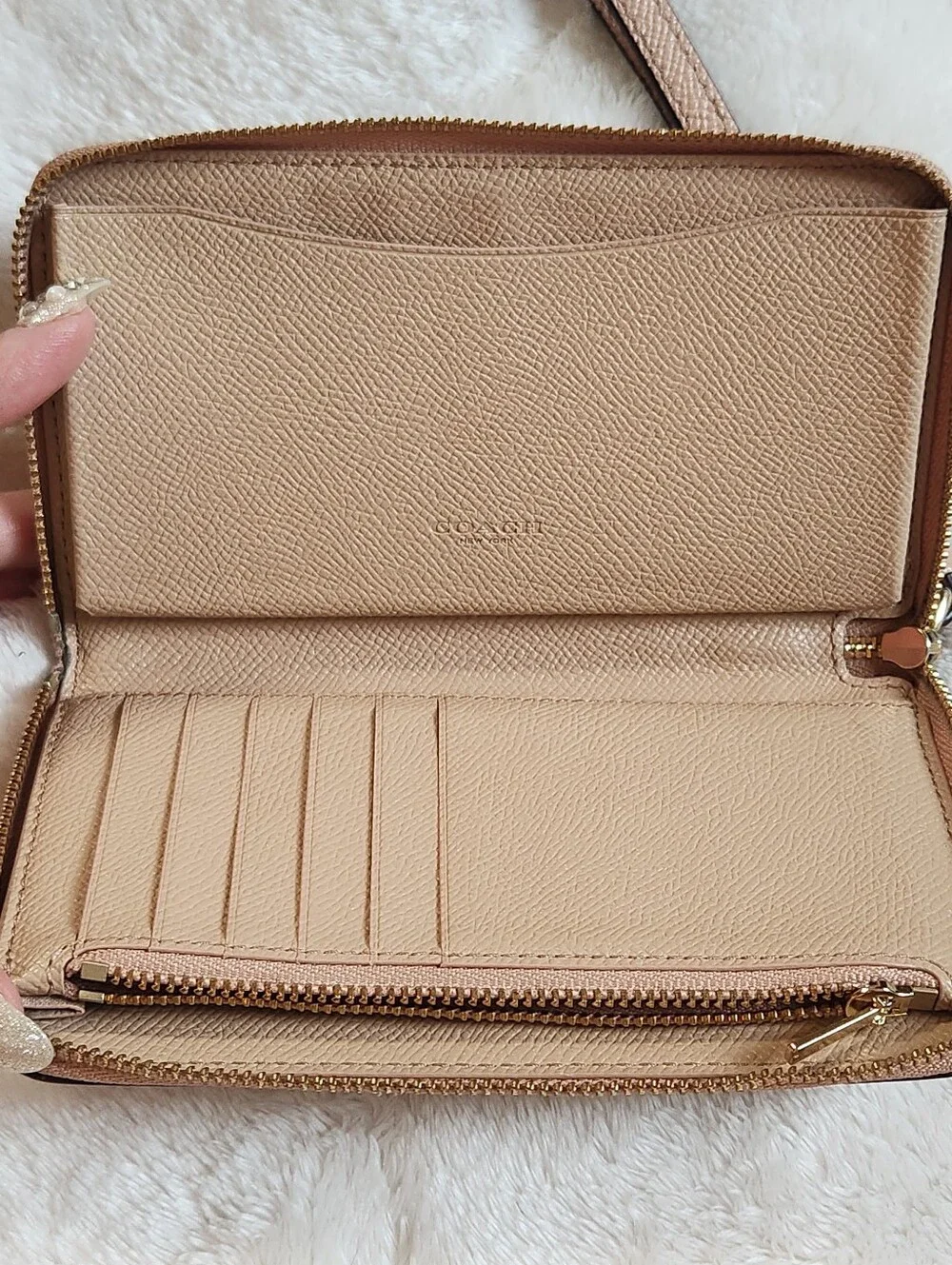 Authentic Coach Blush Pink Crossgrain Leather Long Zip Around Wallet Wristlet